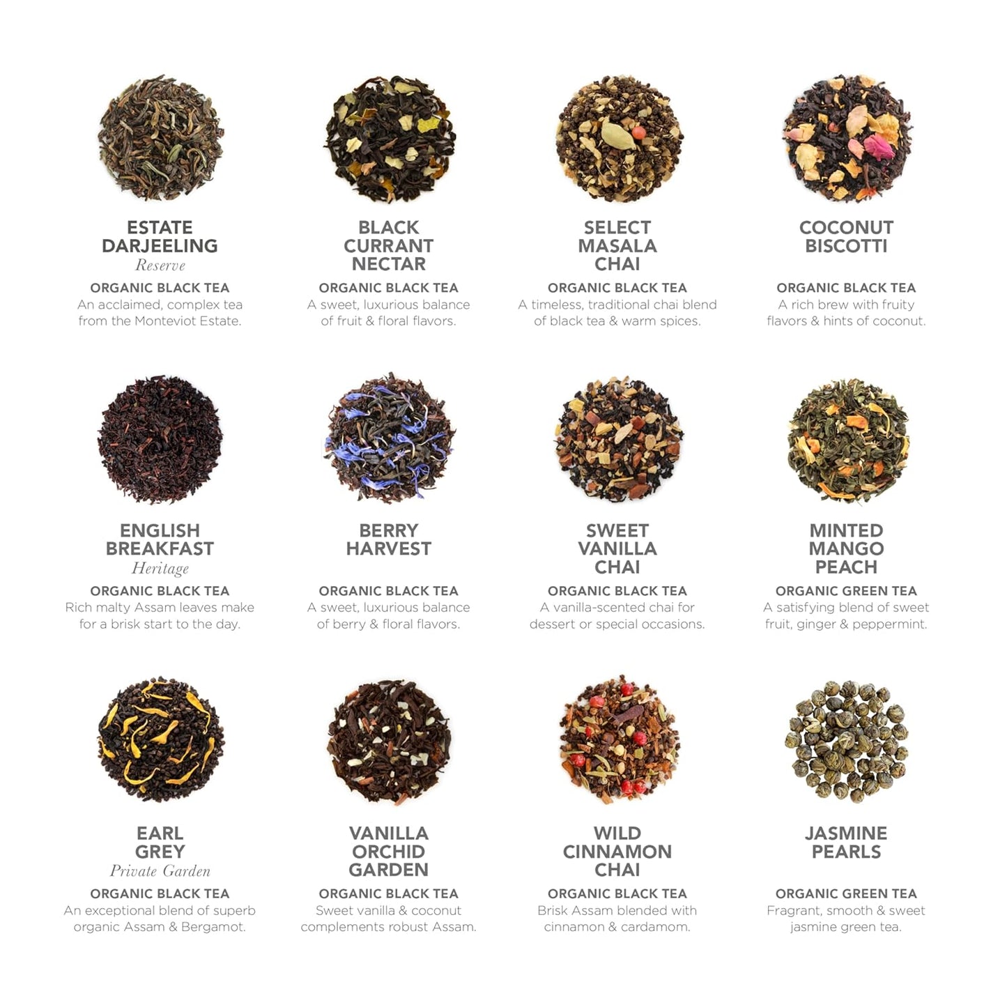 Teabloom - World's Finest Pyramid Tea Collection, 24 Varieties of USDA Certified Organic Teas - Black, Green, White, Oolong & Herbal Tea Blends
