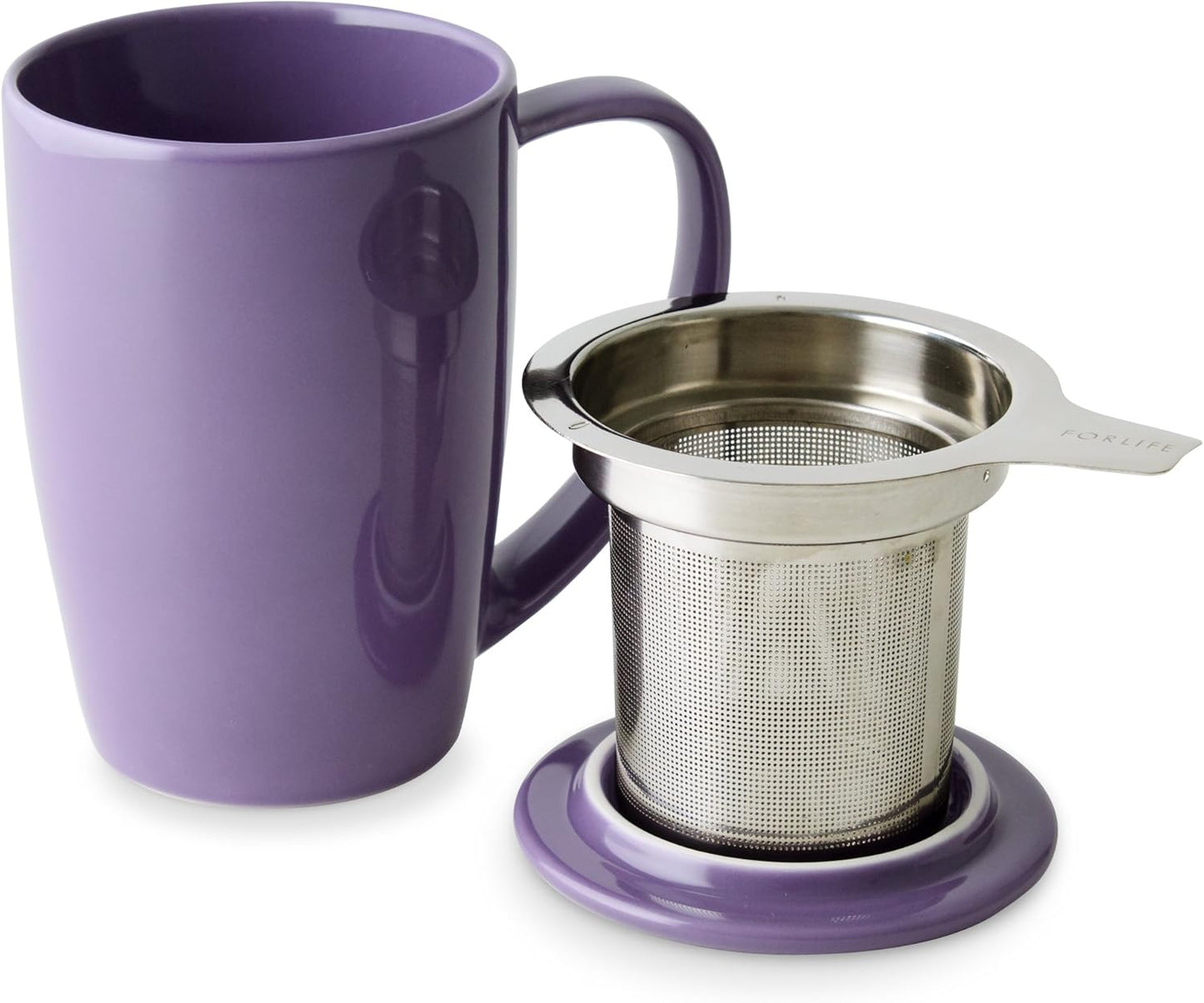 FORLIFE Curve Tall Tea Mug with Infuser and Lid, 15-Ounce, Purple