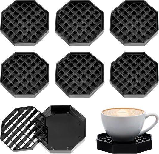 6 Pcs 4 Inch Black Plastic Octagon Coffee Drip Trays with Honeycomb Grid for Coffee, Tea, Wine