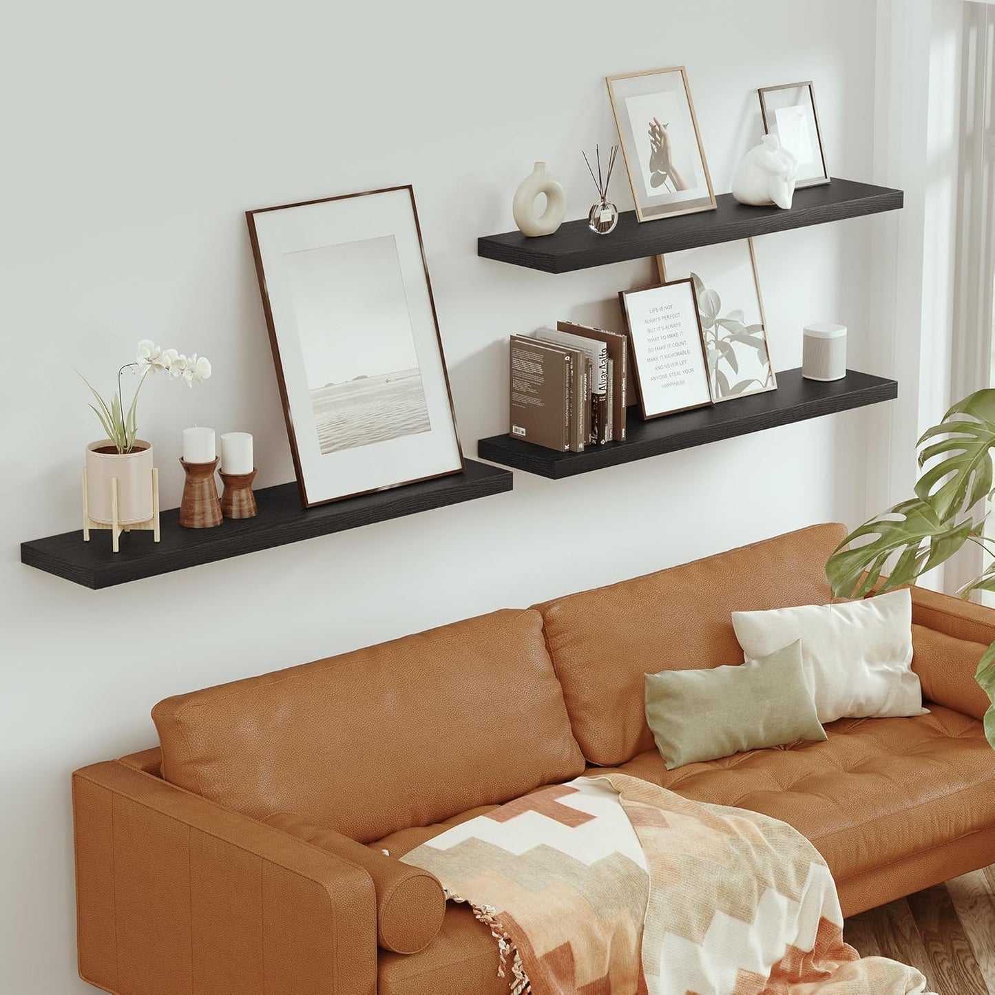 Vivelove Single Floating Shelves 48 Inches, 48 x 10 inch Deep x 1.8 in Thick, Long Wall Shelves Heavy Duty 80 lbs for Bedroom, Living Room, Kitchen, Office, Modern Shelf Book Home Decor, Black