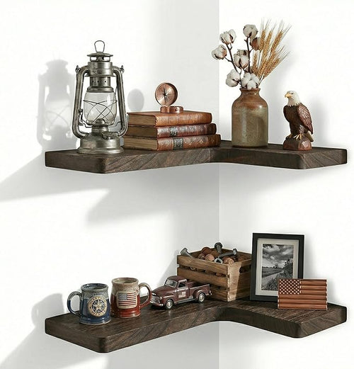 16 Inch Solid Wood Floating Corner Shelves 3 Pack by Unknown