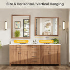 40x32 Inch Bathroom Mirror for Wall, Anti-Rust Walnut Wood Grain Metal Framed - Image 7