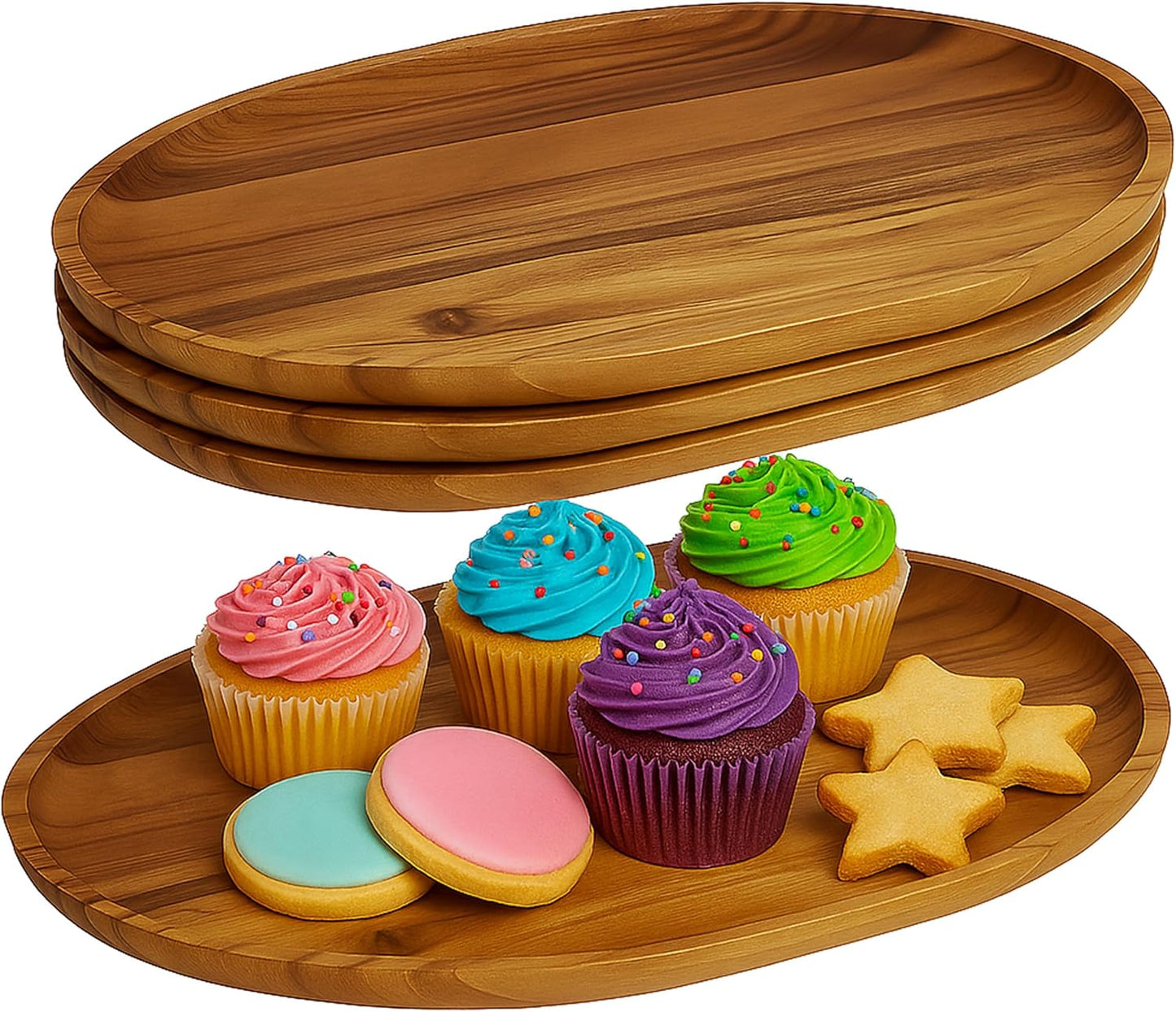 Woodard & Charles Acaica Wood Large Oval Serving Tray, Set of 4, 10" W x 15" L