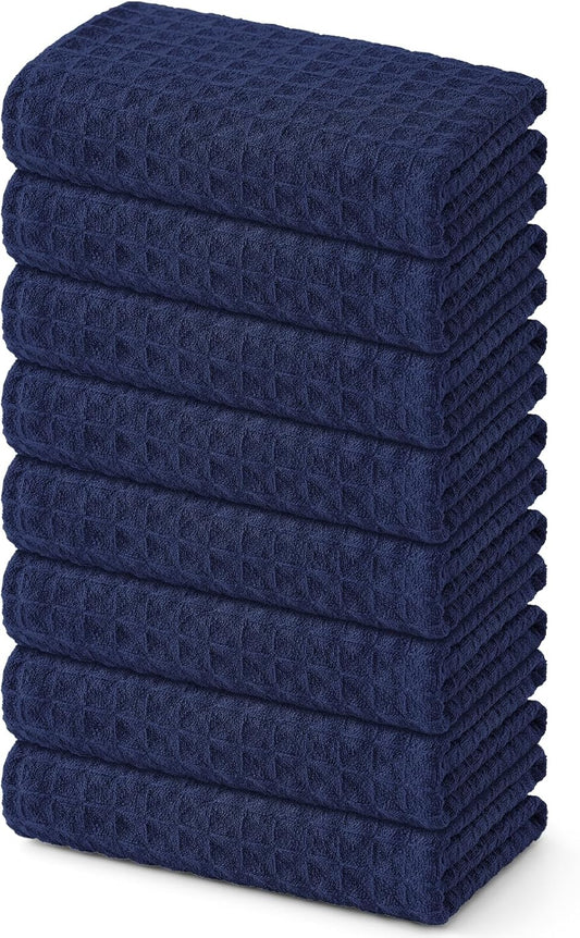 Homaxy Microfiber Waffle Weave Kitchen Towels, 16 x 28 Inch Ultra Absorbent and Solid Color Dish Towels, 8 Pack, Navy Blue