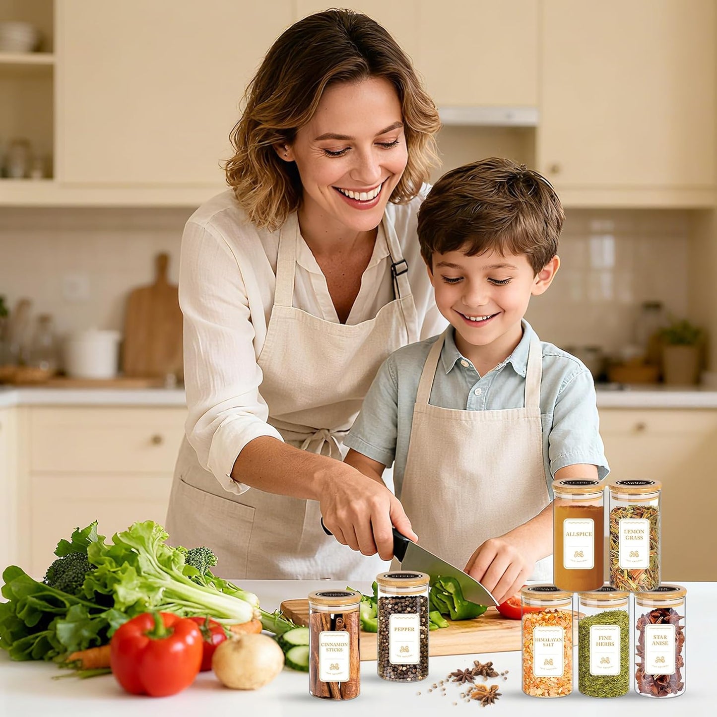 Spice Jars with Labels, 30Pcs 6oz Glass Spice Jars with Bamboo Lids, Minimalist Stackable Airtight Spice Containers with 426 labels for Kitchen Seasoning, Tea, Herbs, Coffee, Sugar,Shells