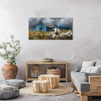 Farmhouse Barn Wall Art Cow Pictures Wall Decor Rustic Blue Barn Landscape - Image 4