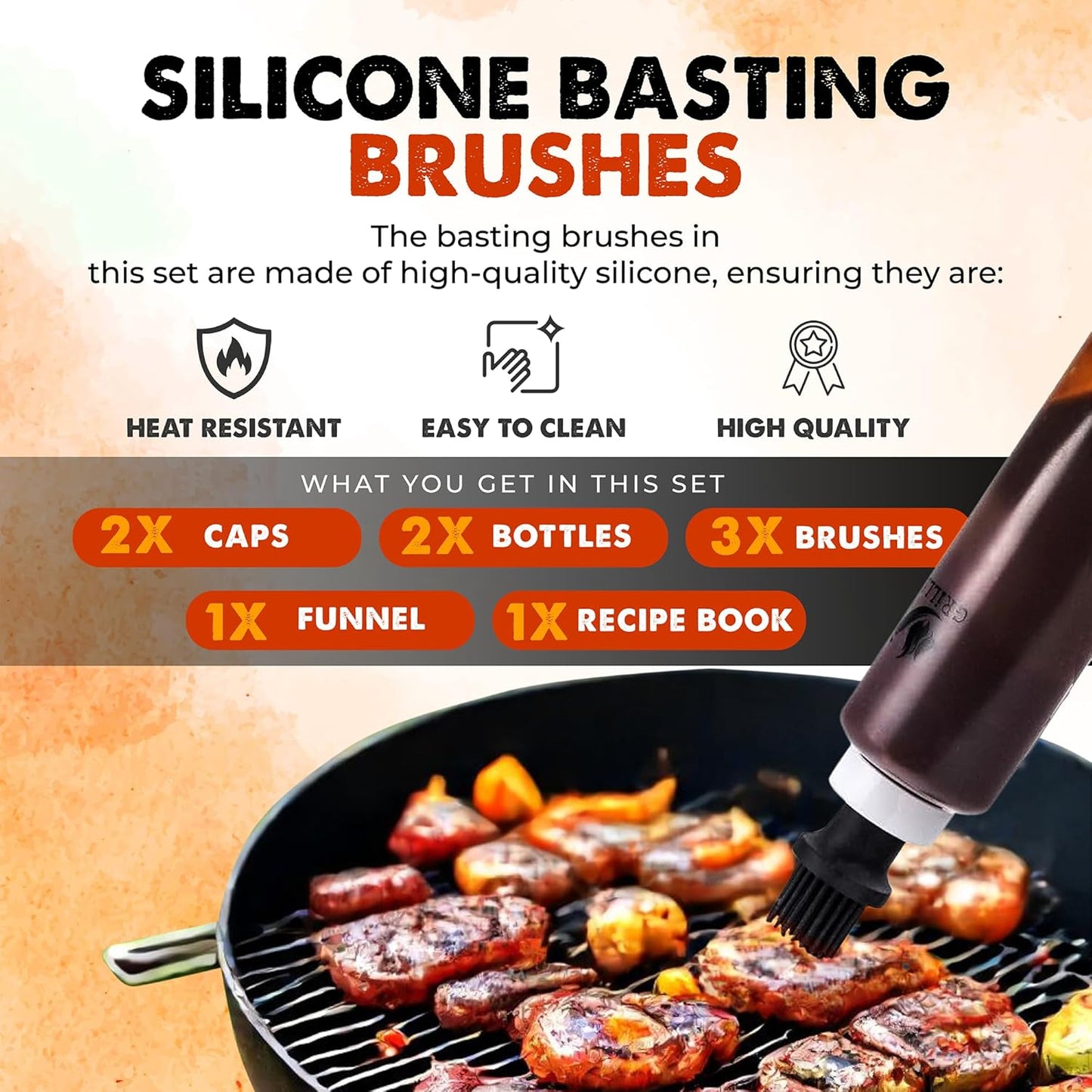 BBQ Brushes for Sauce – Silicone Basting Brush Dispenser for Grilling, Roasting & Baking - BBQ Sauce Bottles for Cooking, Marinades and Oils – Grilling Accessories & Gifts for Men