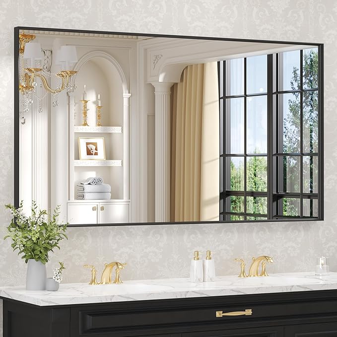 LOAAO Black Bathroom Mirror 55"X36" by LOAAO