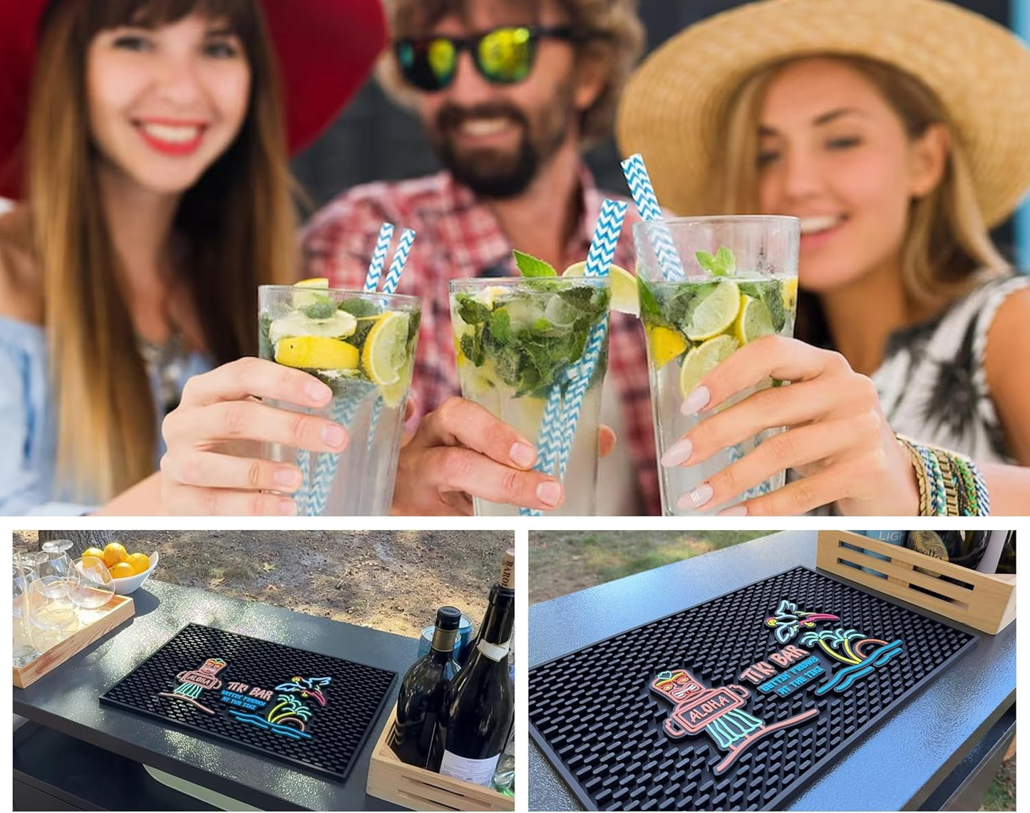 Aloha Tiki Bar Mat Gettin Freaky at The Tiki 18x12 in Hawaiian Decorations | Luau Party Decorations & Hawaiian Party Decorations Bar Mats for Countertop, Hawaii Palm Tree, Flying Parrot Tiki Bar Decor