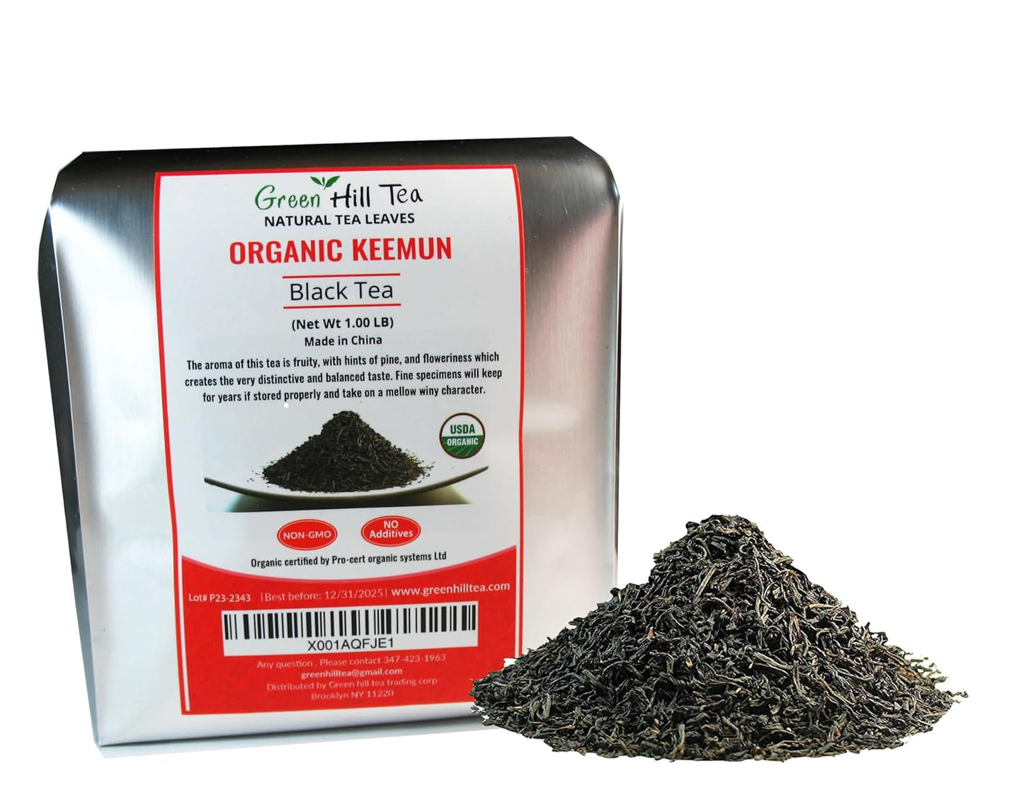 Greenhilltea organic Keemun Black Tea, China's most famous natural and black iced tea - 1lb Tea Bag