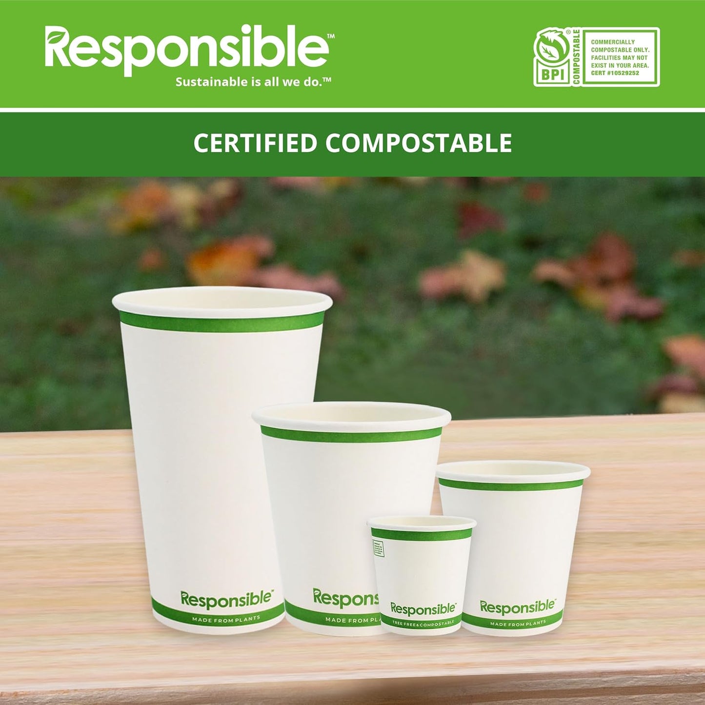 Certified Compostable 6 oz Paper Cups, Cold ＆ Hot Coffee Cups, Disposable Paper Cups, Extra Strength Disposable Cups, Made without PFAS (50 count)