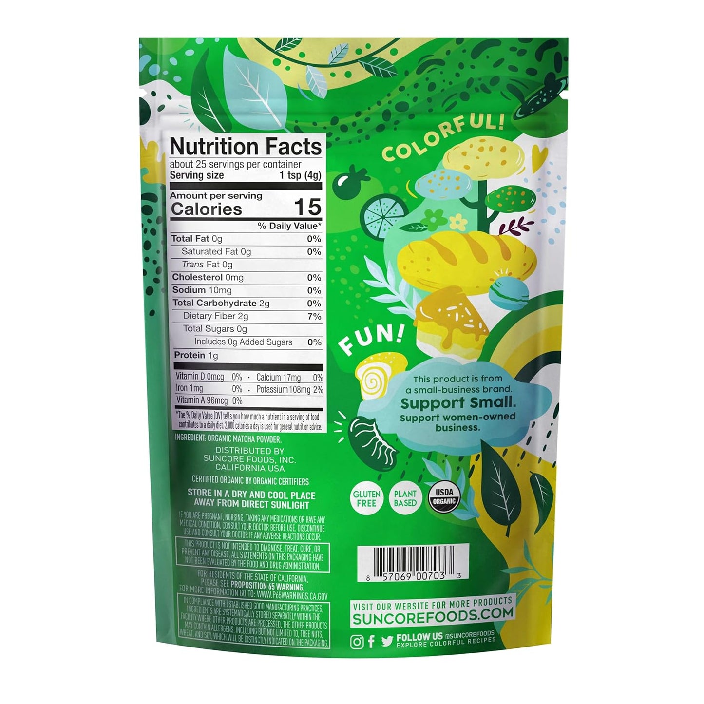 Suncore Foods Organic Midori Jade Matcha Powder, Green Food Coloring Powder, Gluten-Free, Non-GMO, 3.5oz (1 Pack)