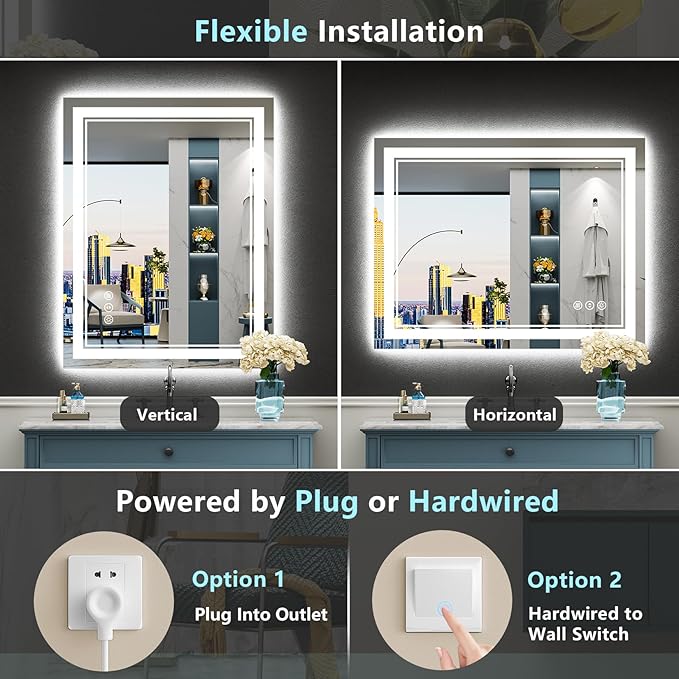 24x36 LED Bathroom Mirror with Lights, Backlit and Front Lit Anti-Fog Lighted - Image 7