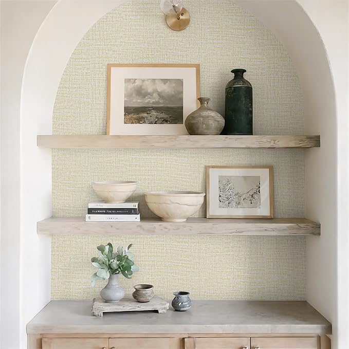 Guvana Grasscloth Peel and Stick Wallpaper Cream Textured Contact Paper Modern - Image 4