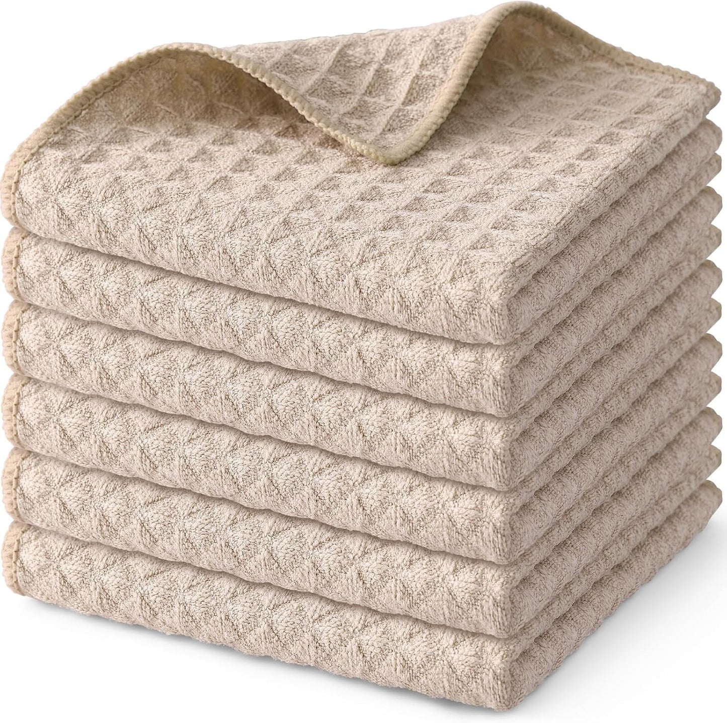 Homaxy Microfiber Waffle Weave Kitchen Dish Cloths, 12 x 12 Inch Ultra Absorbent and Solid Color Dish Towels for Kitchen Fast Drying Dishcloth for Washing Dishes, 6 Pack, Beige