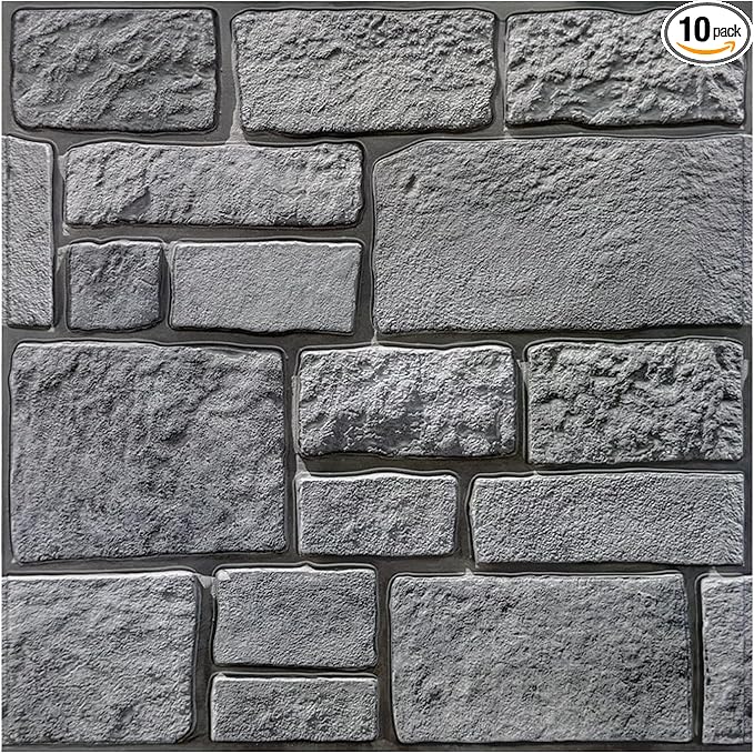 COMSTICKC 3D Wall Panel Peel and Stick, Faux Stone Wall Panel 10 Pcs 12"X12" by COMSTICKCDECOR