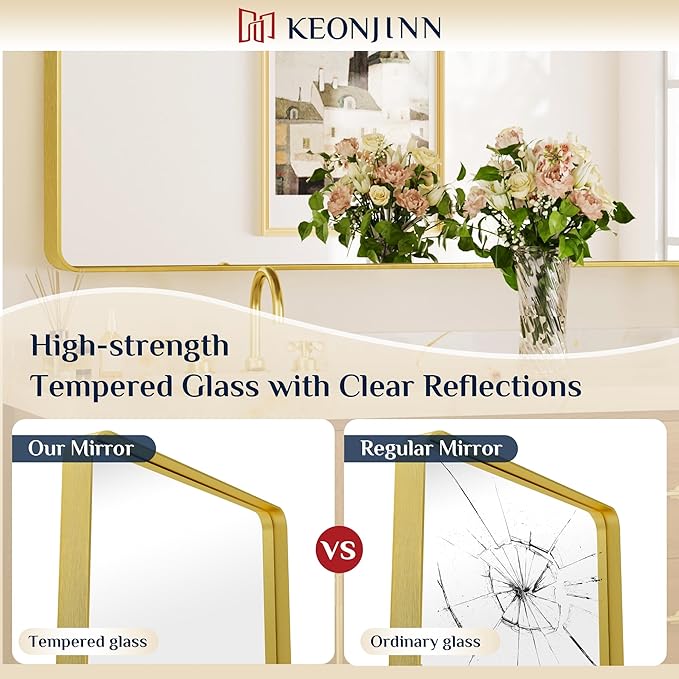 Keonjinn Gold Bathroom Mirrors for Over Sink, 28” x 36” Rounded Rectangle - Image 5