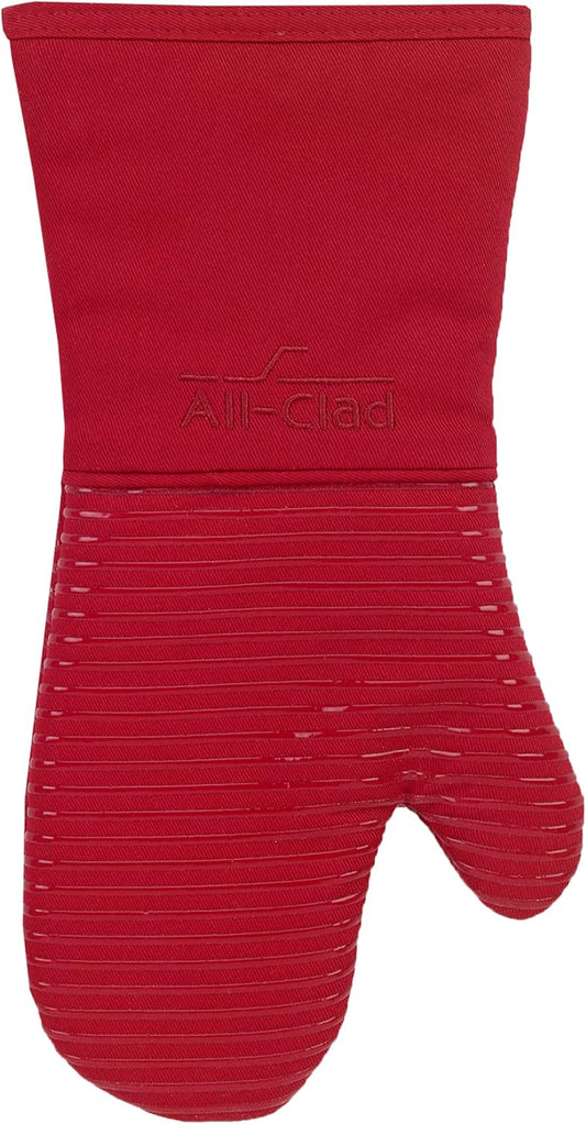 All Clad Silicone Oven Mitt: Heat Resistant up to 500 Degrees - 100% Cotton & Silicone, 14"x7" Oven Mitt for Kitchen and Barbeque, 1-Pack, Chili