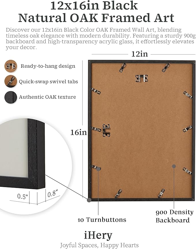 iHery Premium Natural Black OAK Wood 12x16in Cowgirls Go Coastal Trendy Framed - Image 5