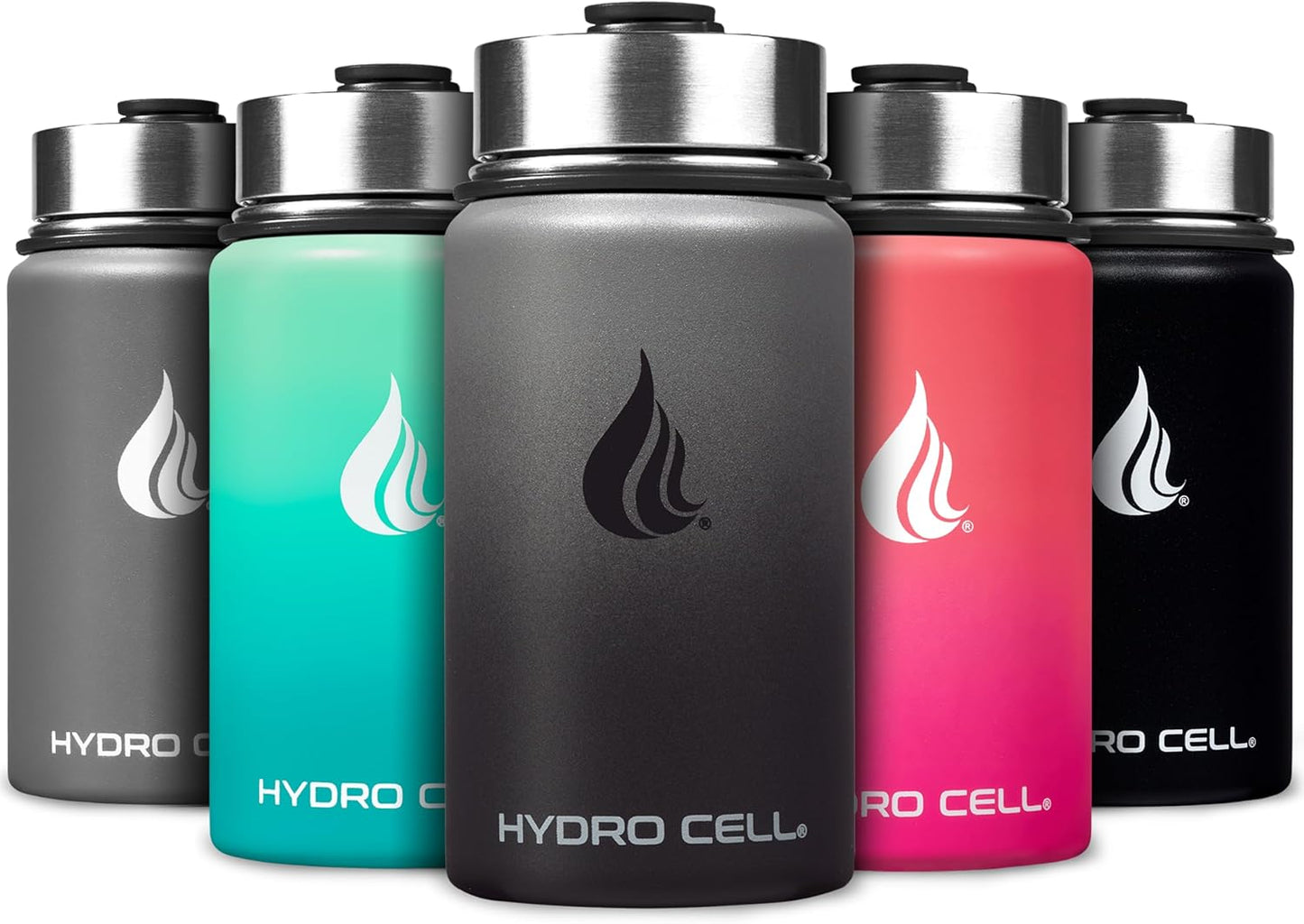 HYDRO CELL Stainless Steel Insulated Water Bottle with Straw - For Cold & Hot Drinks - Metal Vacuum Flask with Screw Cap and Modern Leakproof Sport Thermos for Adults (Graphite/Black 14oz)