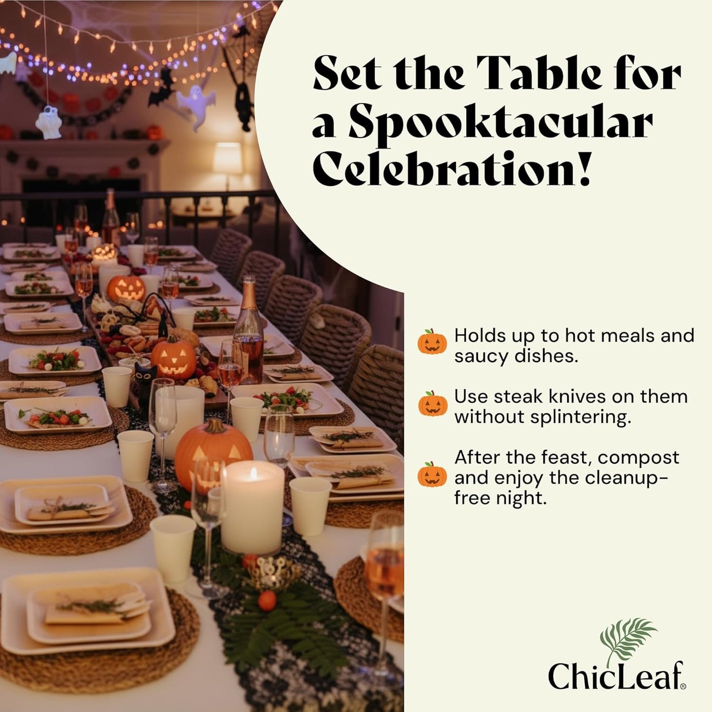 Chic Leaf Square Bamboo Palm Leaf Disposable Plates - 8" Pack of 100 - Biodegradable & Compostable Dinnerware - Disposable Party & Appetizer Plates - Eco-Friendly Dessert Trays