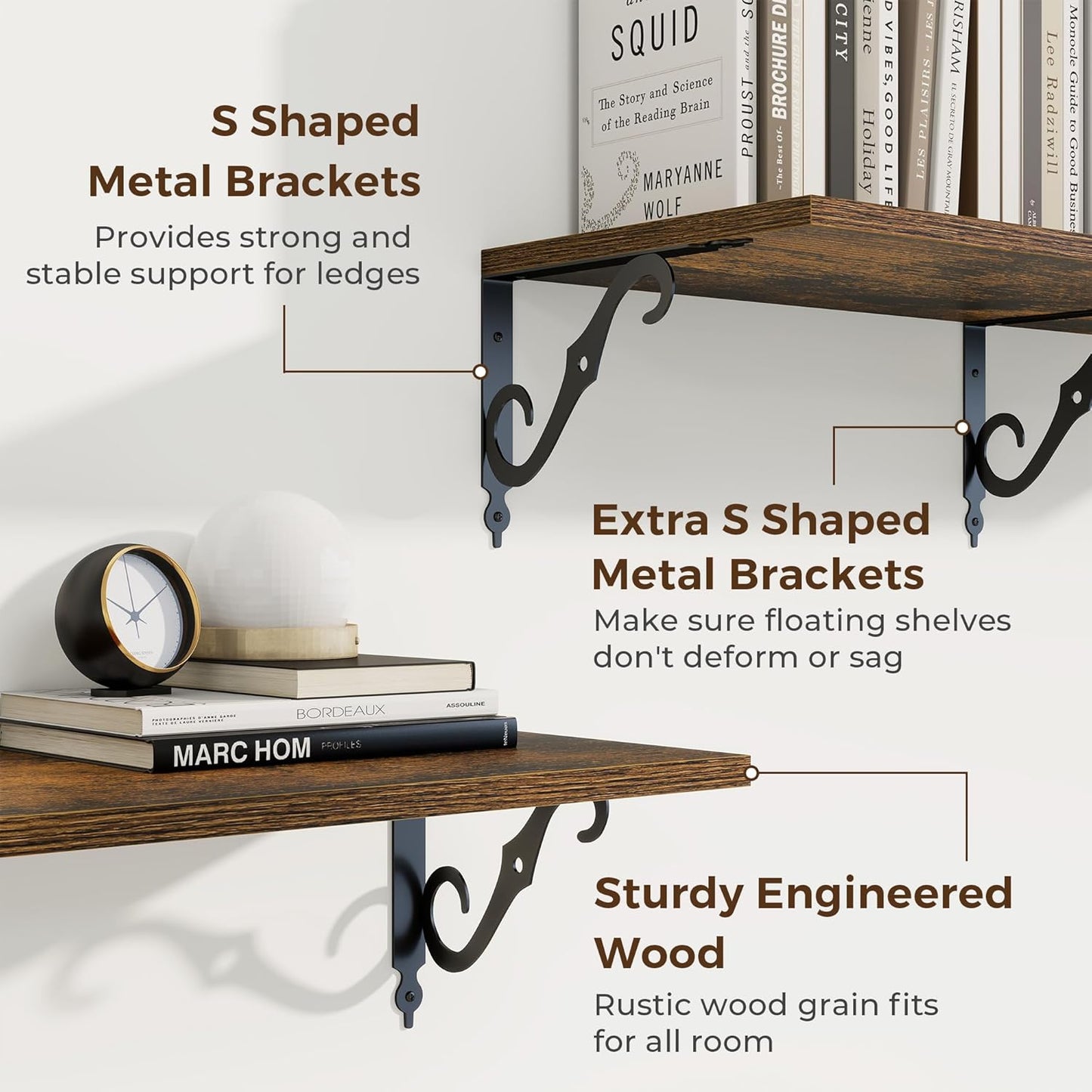 RICHFOCUS 12 Inch Deep Floating Shelves for Wall, 31.5" W x 12" D Wood Wall Shelves Set of 2, Wide Floating Shelves for Living Room, Bedroom, Kitchen, Bathroom and Storage, Rustic Brown