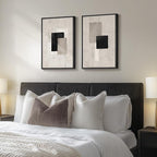 Framed Neutral Abstract Wall Art Set of 2, Minimalist Block Lines Pictures - Image 2