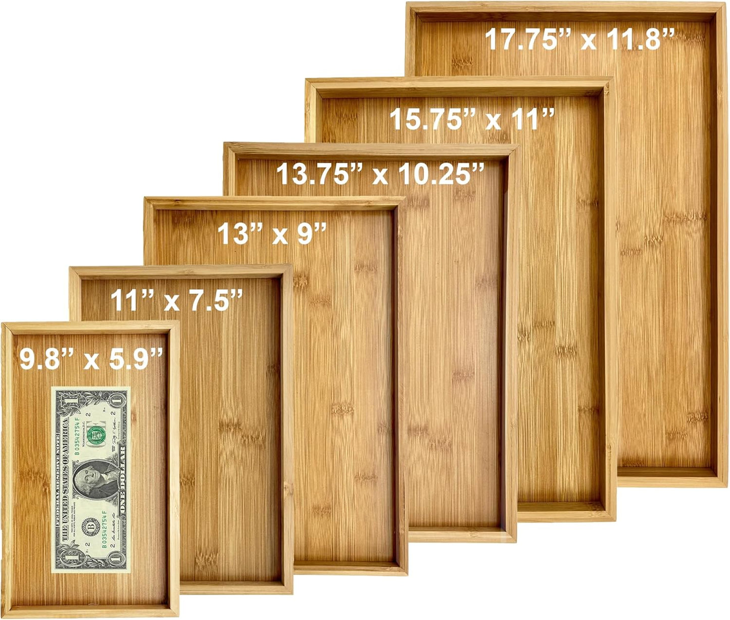 Bam & Boo (1-Pack) Natural Bamboo Rectangle Serving & Vanity Tray - for Kitchen, Bathroom, Countertop, Coffee Table (9.8" x 5.9" x 1.2")