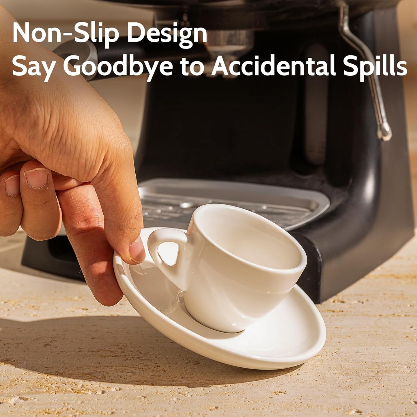 Sweese 2 Ounce Espresso Cups with Saucers, Porcelain Espresso Cups Set of 6 - White