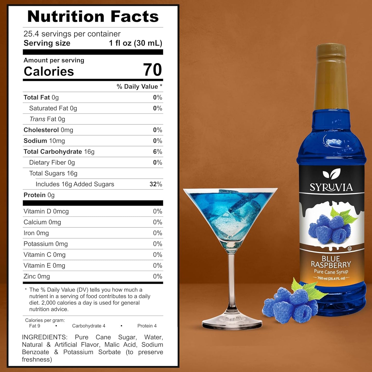 Syruvia Blue Raspberry Syrup 25.40 Ounces Blue Raspberry Flavoring Syrup - Kosher, Gluten-Free, Ideal for Elevating Beverage Adventures