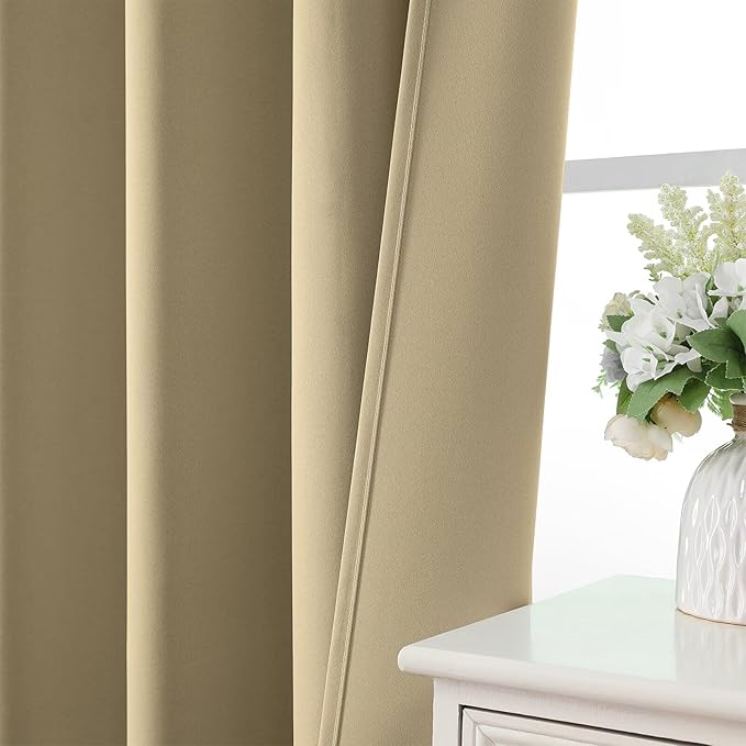 CUCRAF Beige Blackout Curtains 72 inch Length 2 Panels Set, Rod Pocket Room - Image 6