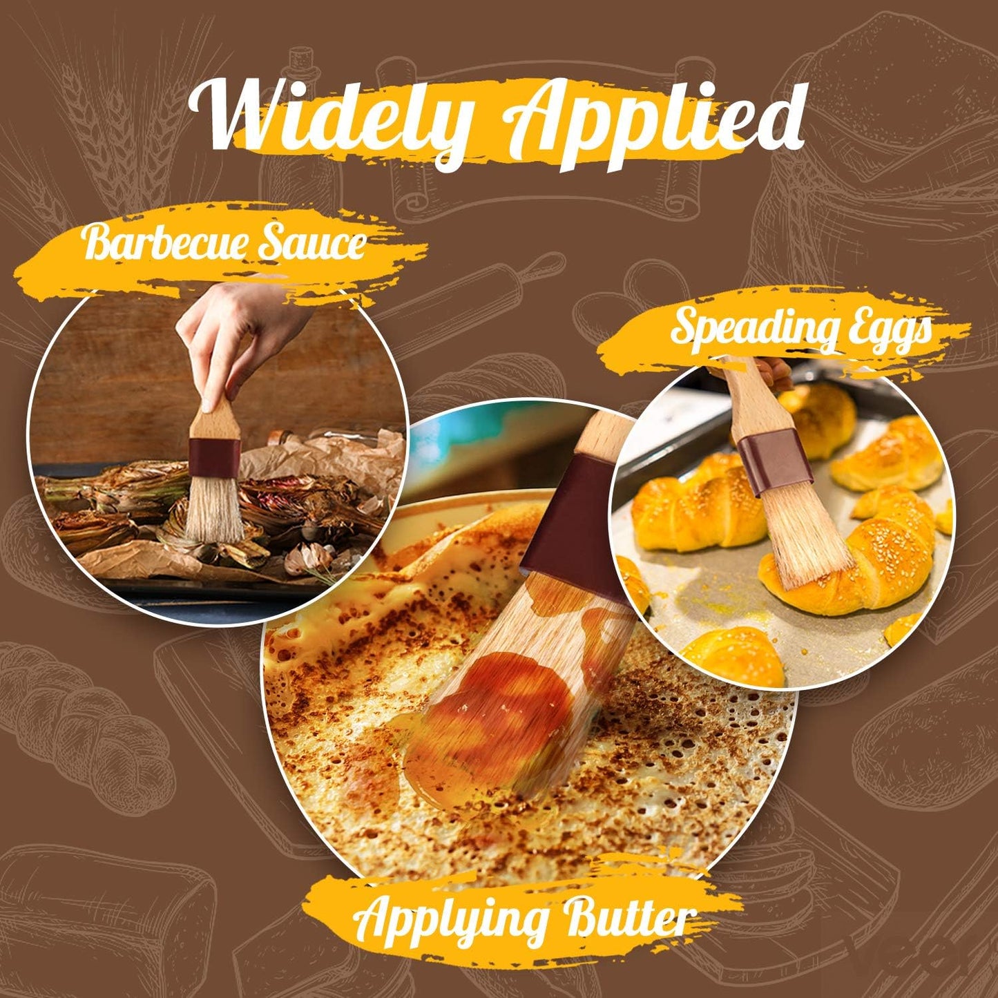 Pastry Brushes for Baking Basting Brush with Boar Bristles and Beech Hardwood Handles Culinary Oil Brush for Barbecue Butter Grill BBQ Sauce Baster Marinade Kitchen Food Cooking Brushes (2 inch)