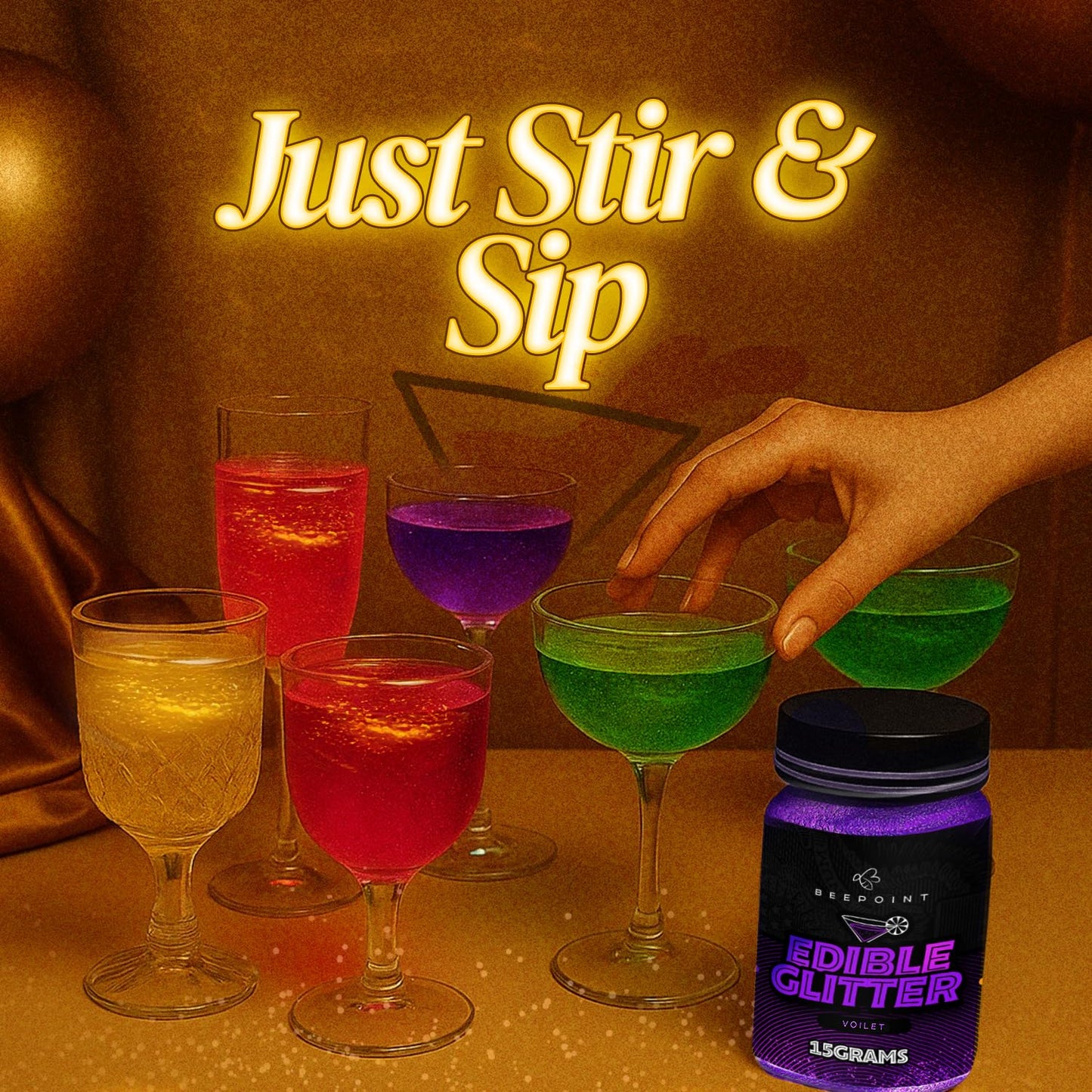 BeePoint Violet Edible Glitter for Drinks 15g - Food Grade, Vibrant Color Shimmer Powdered Dust for Drinks, Cocktails, Cake Decorating, Baking, Chocolates, Candy, Sweets, & Cookies - Vegan & Gluten Free