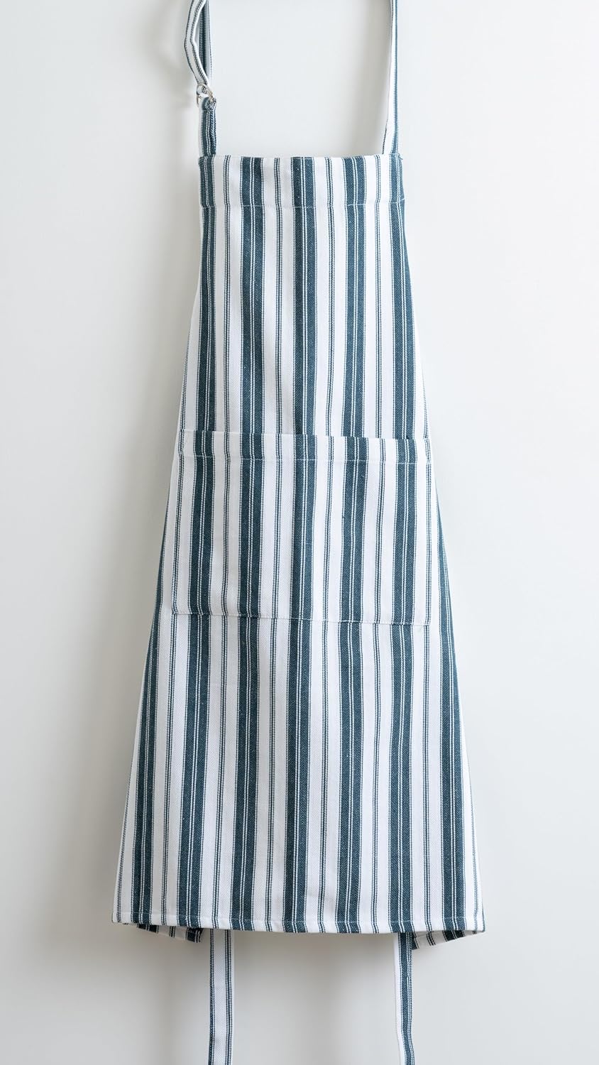 Cotton Professional Apron For Kitchen – 28 x 32 Inches – Women & Men – Useful When Cooking, Baking, Gardening – Adjustable Strap Around Waist & Neck With Pockets Navy Blue Stripes