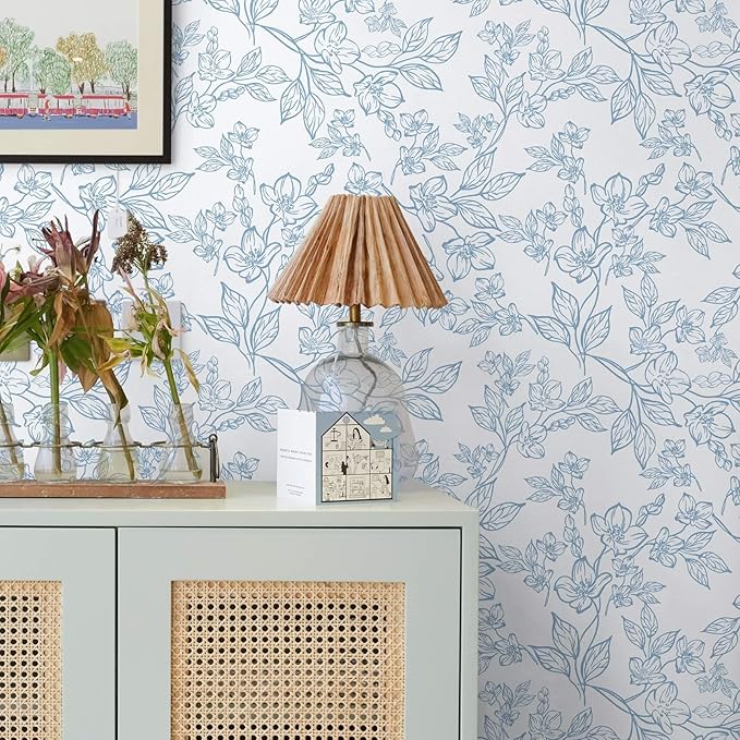 Ismoon Vintage Floral Peel and Stick Wallpaper White and Blue Wallpapaer - Image 4