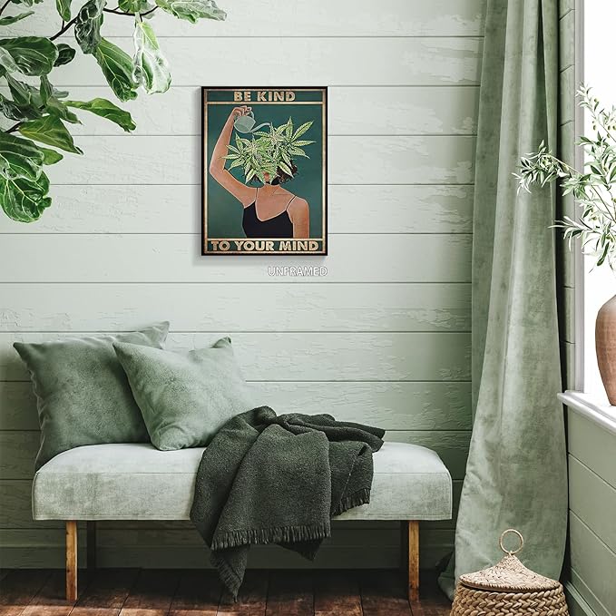 YuzhongART Vintage Be Kind To Your Mind Poster Mental Health Quote Canvas Wall - Image 3