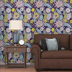 Purple Boho Wallpaper Peel and Stick, Vintage Yellow Floral Contact Paper - Image 6