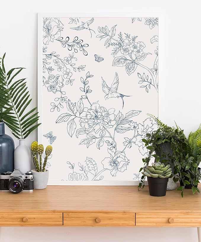 Froluya Cream White and Blue Floral Wallpaper Peel and Stick Wallpaper - Image 7