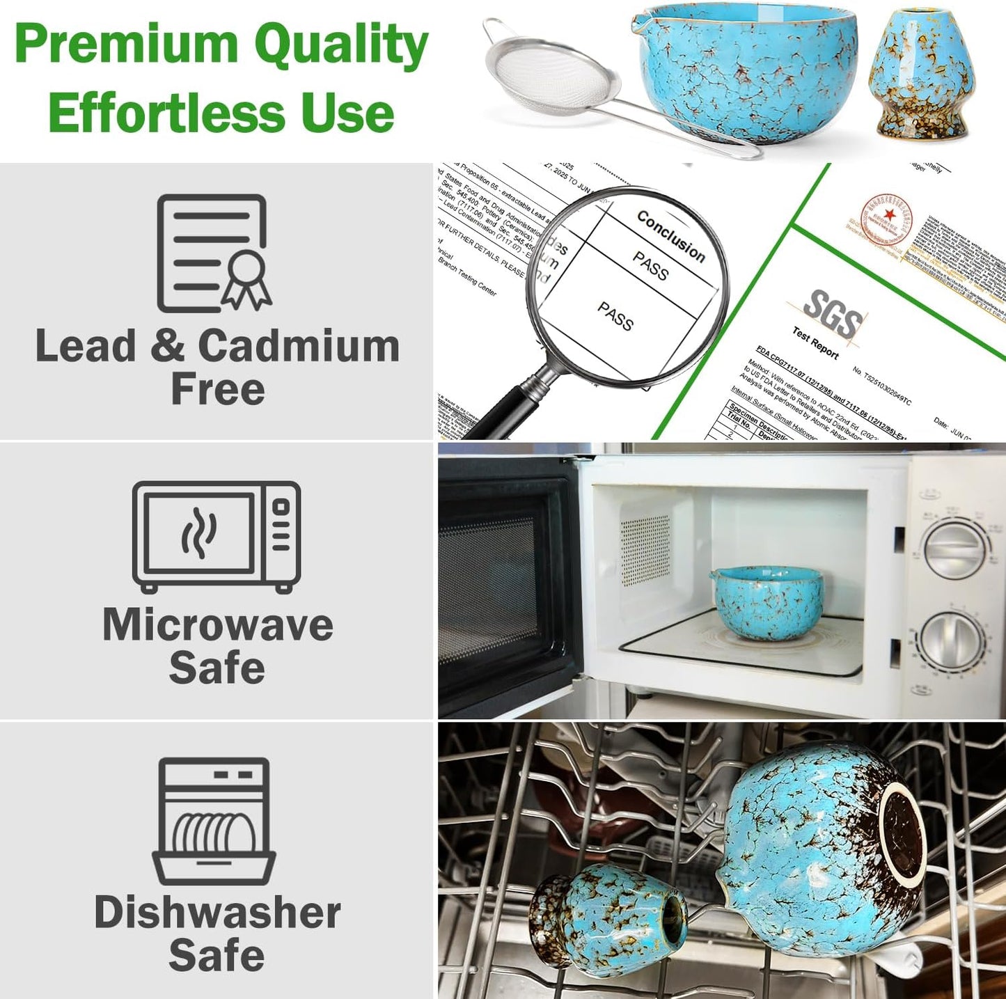 MONOJOY Matcha Whisk Set Ceramic Bowl with Spout Includes Chasen and Holder, Bamboo Scoop, Sifter Kit, Ceremonial Matcha Tea Cute Making Tool Gift Perfect for Matcha Latte Lovers | Beginners, 5pcs