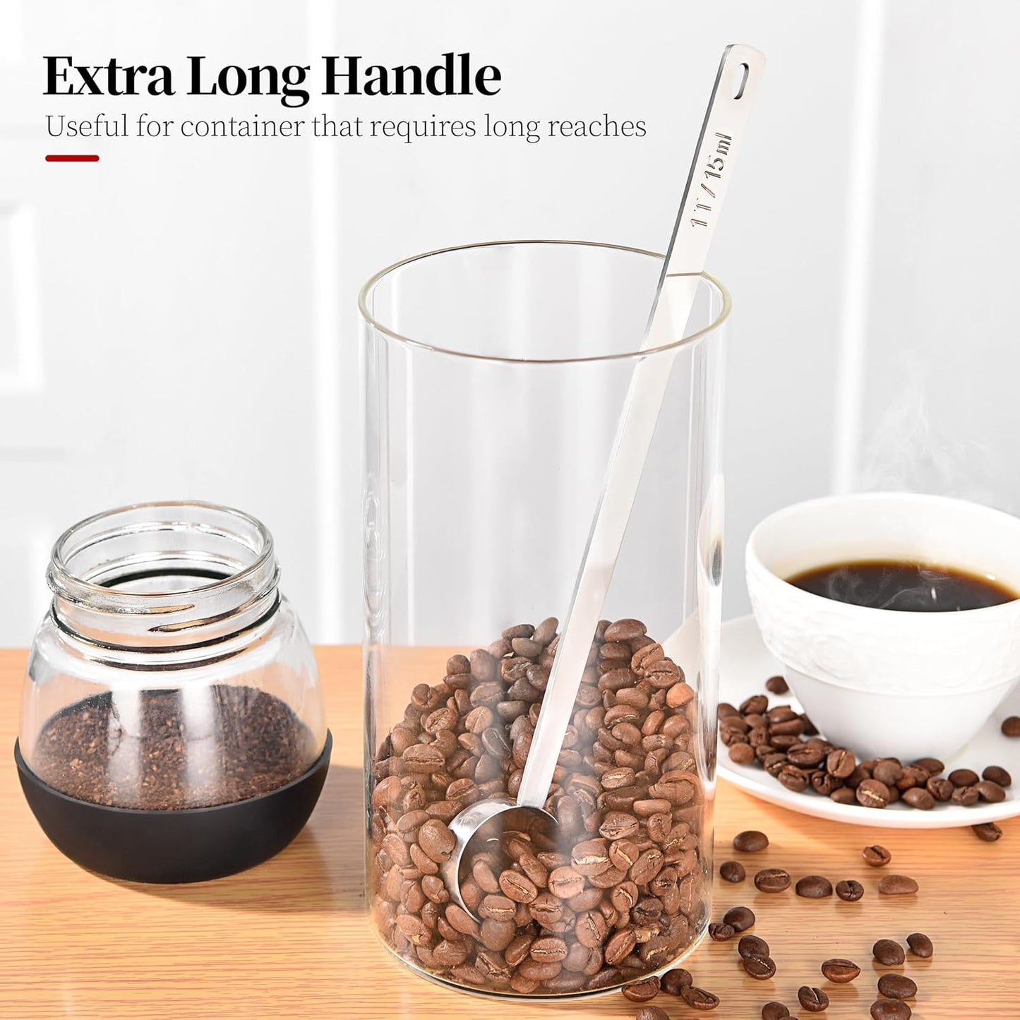 Long Handle Coffee Scoop, 18/8 Stainless Steel Food Grade Measuring Spoon for Coffee Beans Powders Sugar, 9.9in Long Metal Scoop Tablespoon for Easy Container Reach (1tbsp/ 15ml)