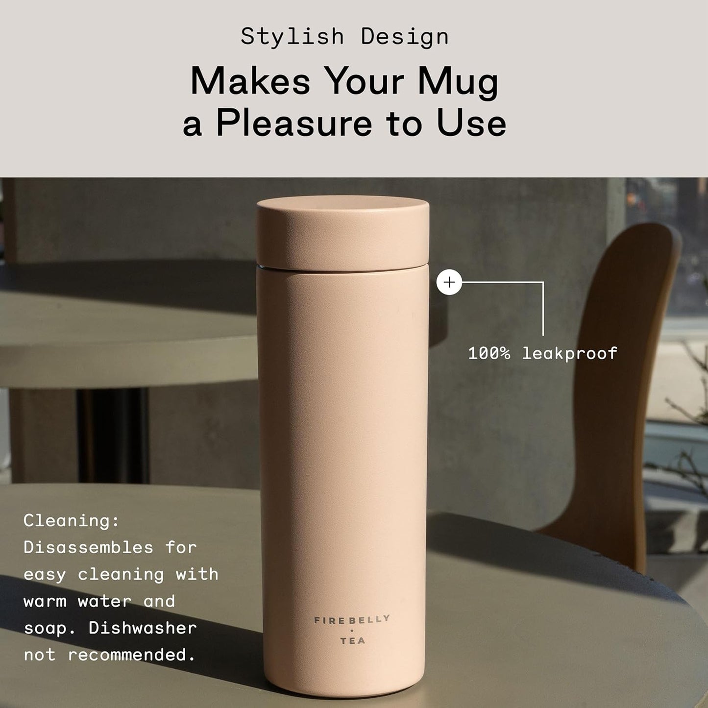 Firebelly Tea, Travel Tea Infuser Mug with Strainer, Insulated Tumbler for Loose Leaf Tea or Coffee, Leakproof Bottle for Hot or Iced Drinks, Stainless Steel Thermos with Lid, Salmon