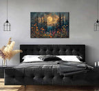 Full Moon Forest Canvas Wall Art Moonlit Pine Tree Mountains and Wildflowers - Image 6