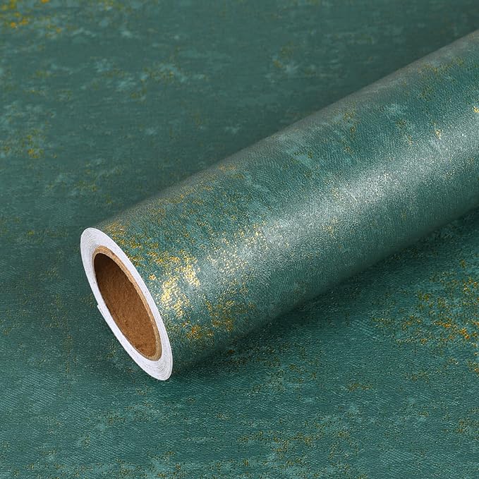 VEELIKE Distressed Teal Gold Metallic Peel and Stick Wallpaper Plaster Concrete - Image 8