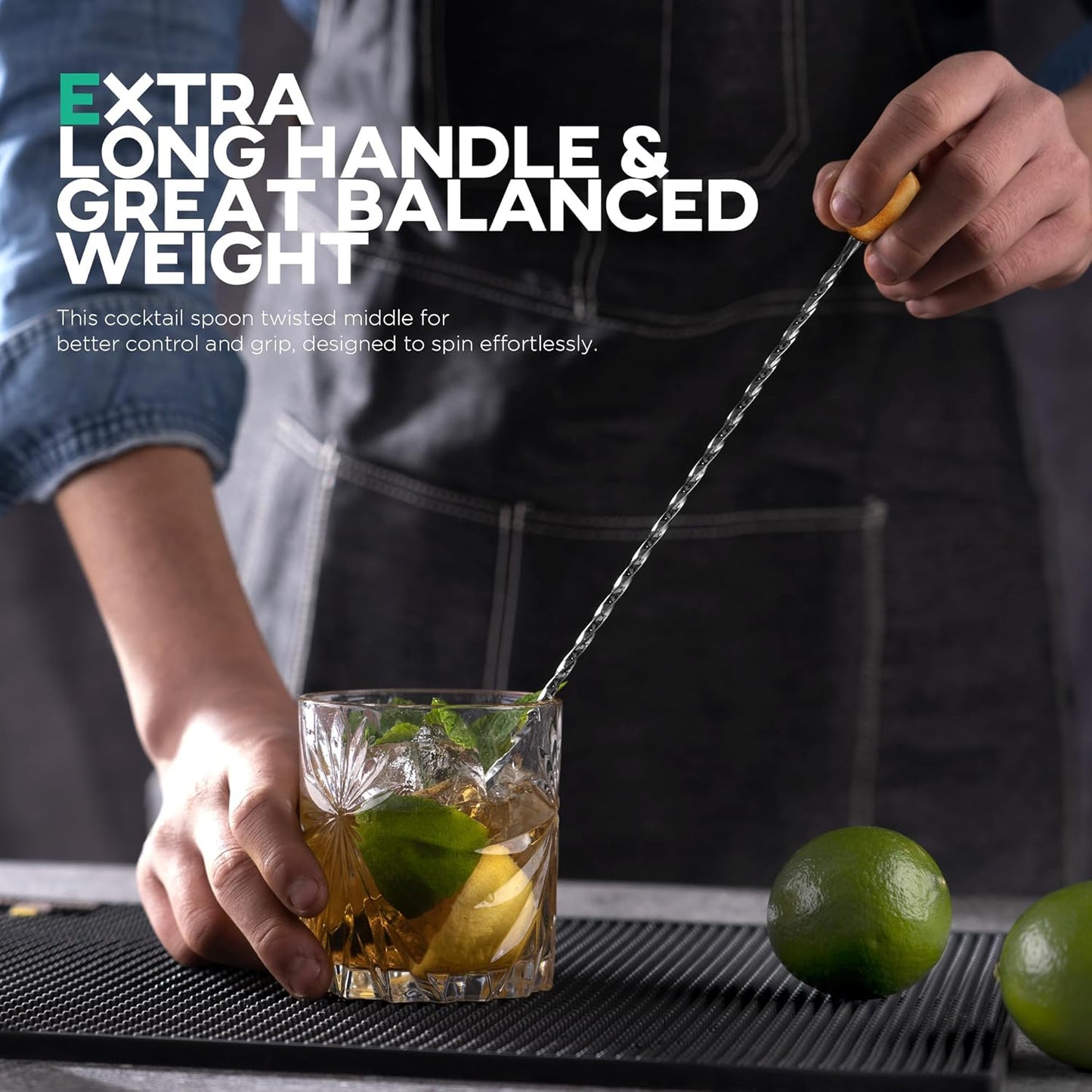 Homestia 12-Inch Natural Gemstone Bar Spoon, 304 Stainless Steel Cocktail Spoon for Layering Long Spiral Handle Mixing Spoon Stirrers for Drink (Yellow)