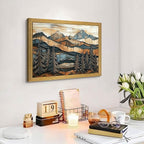 Vintage Boho Mountain Wall Art, Framed Landscape Canvas Wall Art, Nature Forest - Image 4