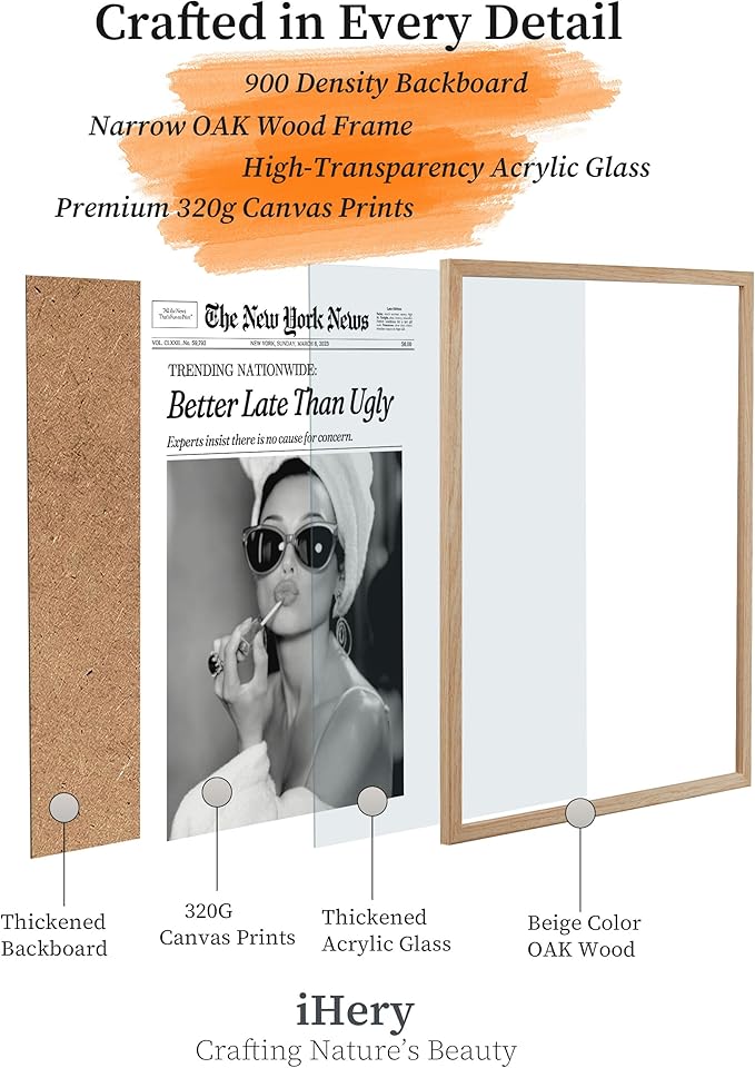iHery Better Late Than Ugly Natural OAK Wood Audrey Hepburn Newspaper Trendy - Image 3