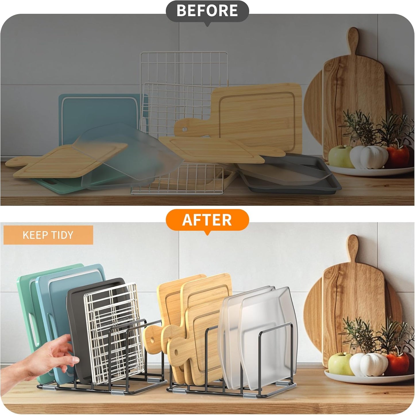 2-Pack Medium Black Cutting Board Racks, Kitchen Cabinet Organizer, 5 Tiered Shelves for Baking Trays, Cutting Boards, Cookie Sheets, Muffin Pans