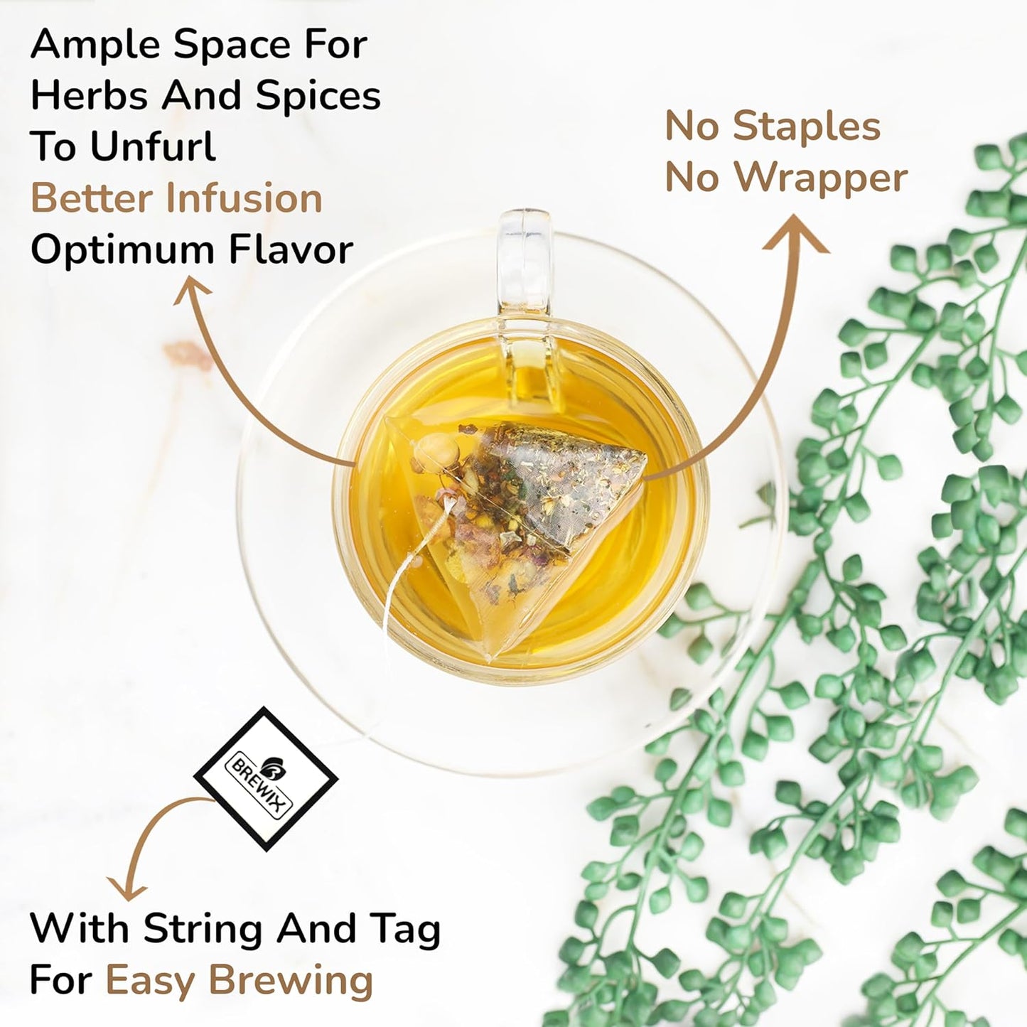 BREWIX Holy Basil Tea Bags (15 Pyramid Tea Bags) | Tee With Tulsi Leaves and Chamomile | Caffeine Free, Calming Herbal Tea With Fresh and Cool Flavor