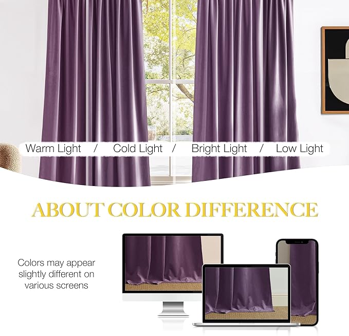 NICETOWN Lavender Purple Velvet Curtains 84 inches Long - Image 4