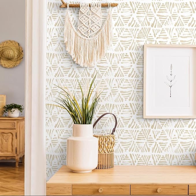 Peel and Stick Wallpaper Boho Wallpaper Geometric Beige and White Contact Paper - Image 8